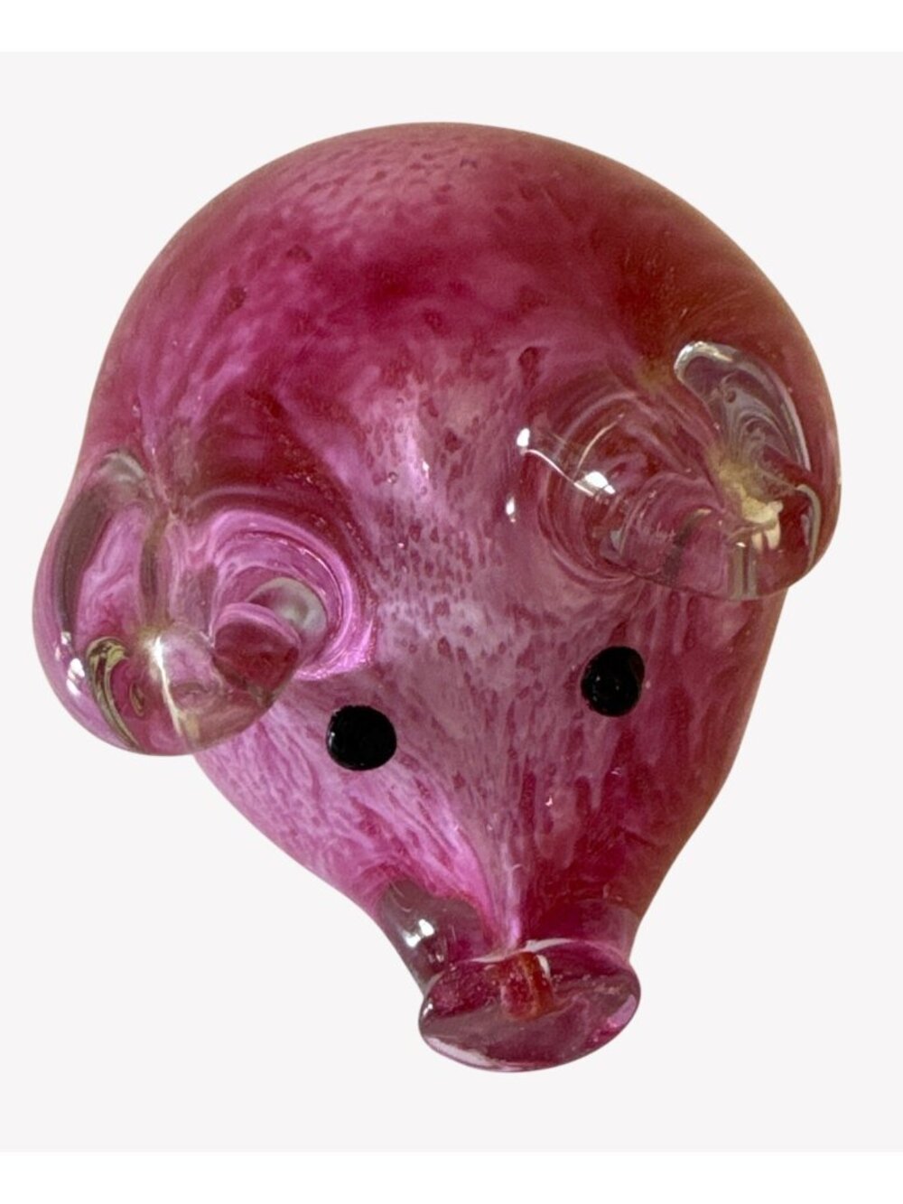Handcrafted Blown Art Glass Pinkโ Pig Figurine Paperweight With Black Eyes